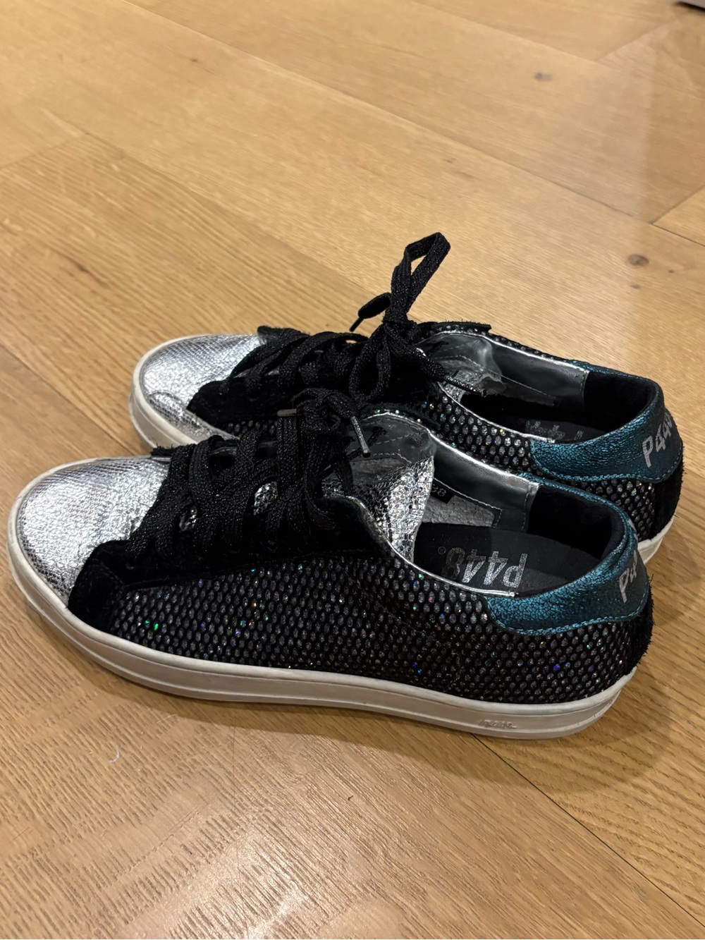 P448 Black Sneakers with Silver Metallic Accents
